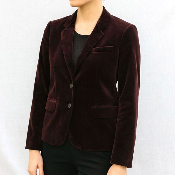 J. CREW Purple Eggplant Velvet Button Up Blazer Jacket   Women's Size 8 - Picture 1 of 11